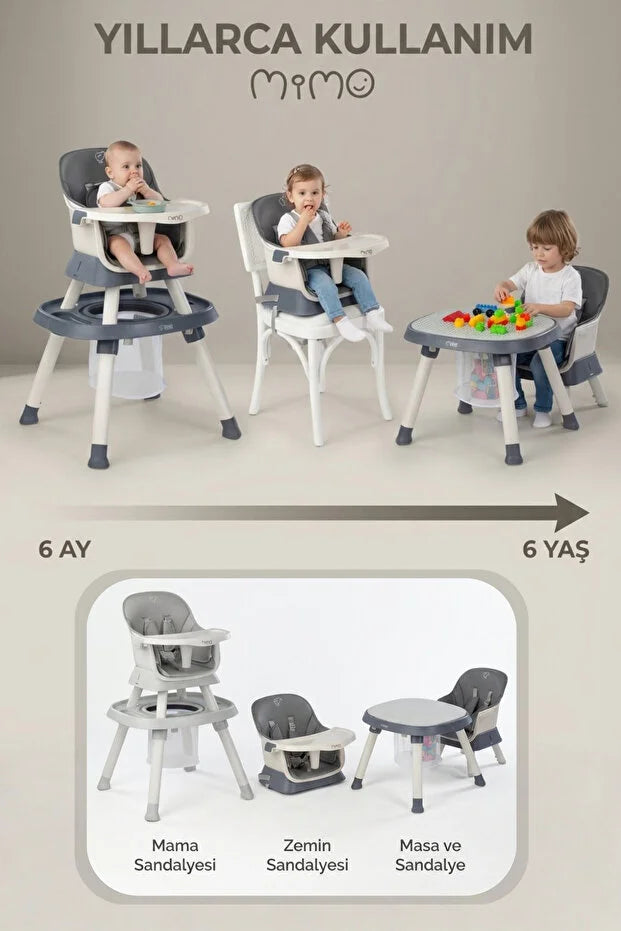 Mimo 12 özellik 1 Arada Çok Fonksiyonlu Mama Sandalyesi - Lego Uyumlu Aktivite & Oyun Masası - Kahve