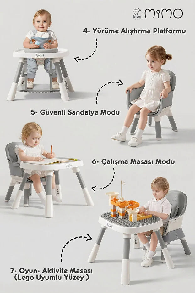 Mimo 12 özellik 1 Arada Çok Fonksiyonlu Mama Sandalyesi - Lego Uyumlu Aktivite & Oyun Masası - Yeşil