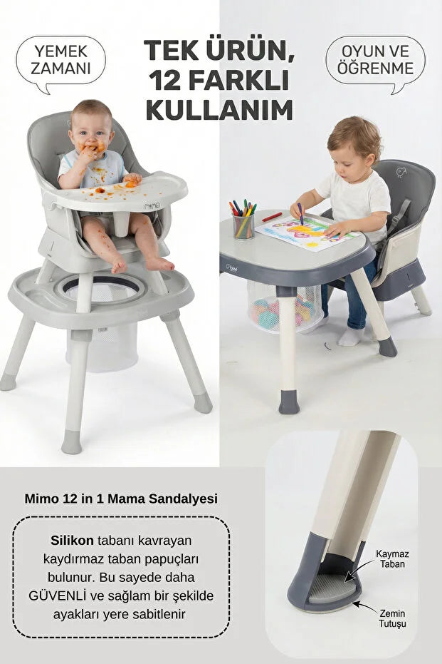 Mimo 12 özellik 1 Arada Çok Fonksiyonlu Mama Sandalyesi - Lego Uyumlu Aktivite & Oyun Masası - Yeşil