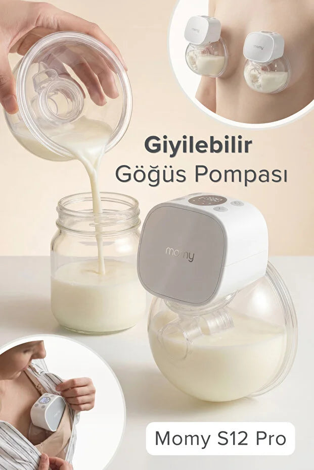 Momy S12 Ultra Kablosuz Giyilebilir Göğüs Pompası - 180 ml Hazne, 4 Mod 12 Kademe Sessiz Süt Sağım Makinesi