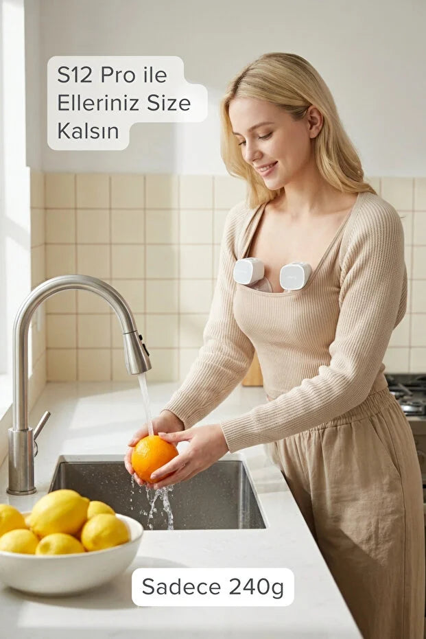 Momy S12 Ultra Kablosuz Giyilebilir Göğüs Pompası - 180 ml Hazne, 4 Mod 12 Kademe Sessiz Süt Sağım Makinesi