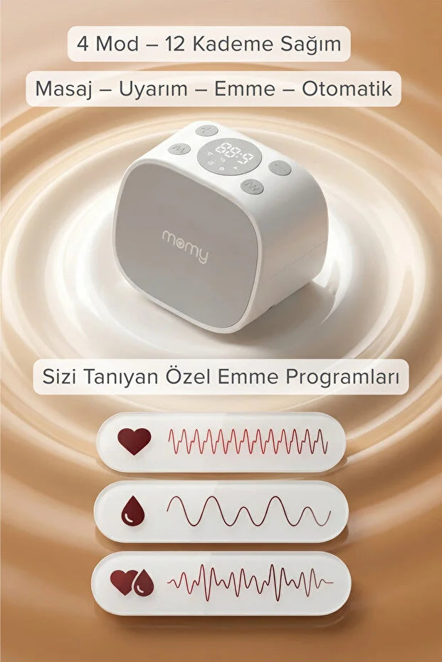 Momy S12 Ultra Kablosuz Giyilebilir Göğüs Pompası - 180 ml Hazne, 4 Mod 12 Kademe Sessiz Süt Sağım Makinesi