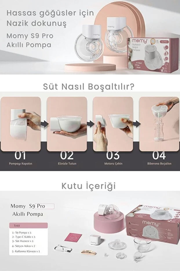 Momy S9 Pro Akıllı Giyilebilir Göğüs Pompası - 39dB Ultra Sessiz, 3 Mod 9 Kademe Kablosuz Süt Sağım Makinesi