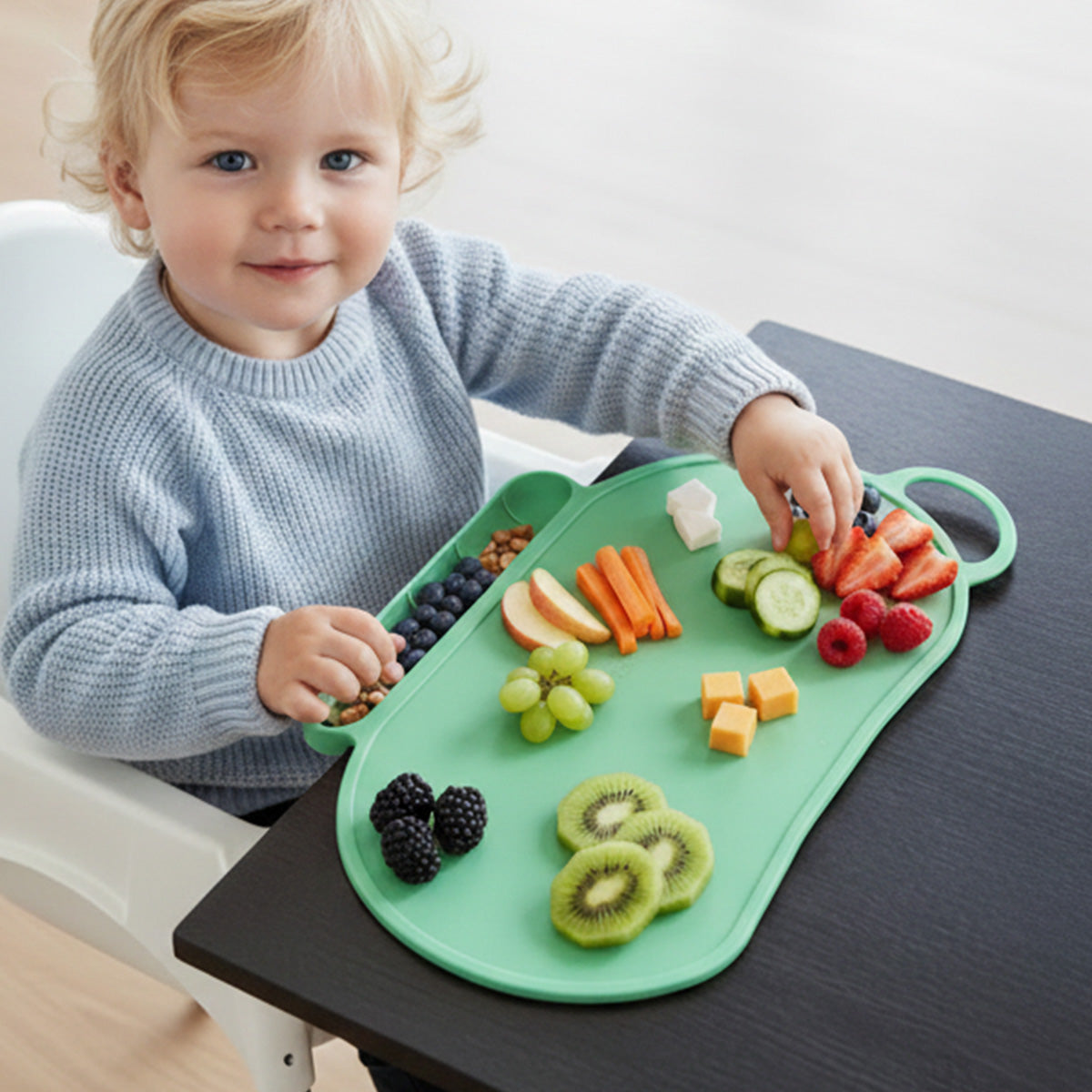 NoSpill BLW Beslenme Matı – Kaymaz, Dökülmez, Silikon Bebek Yemek Servisi Katlanabilir & Taşınabilir Mint
