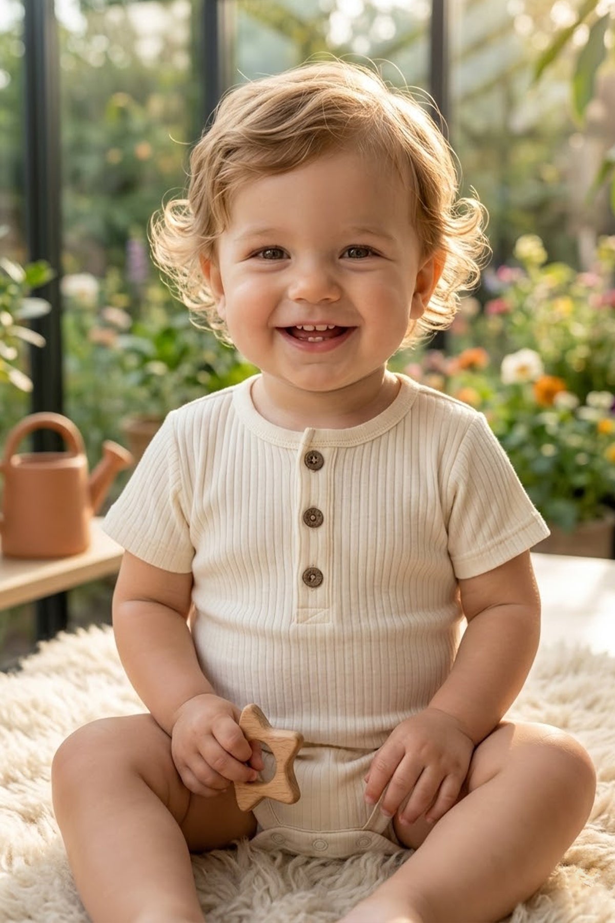 Rito %100 Pamuklu Fitilli Bebek Tulumu - Şortlu Tulum (Romper) - Ekru