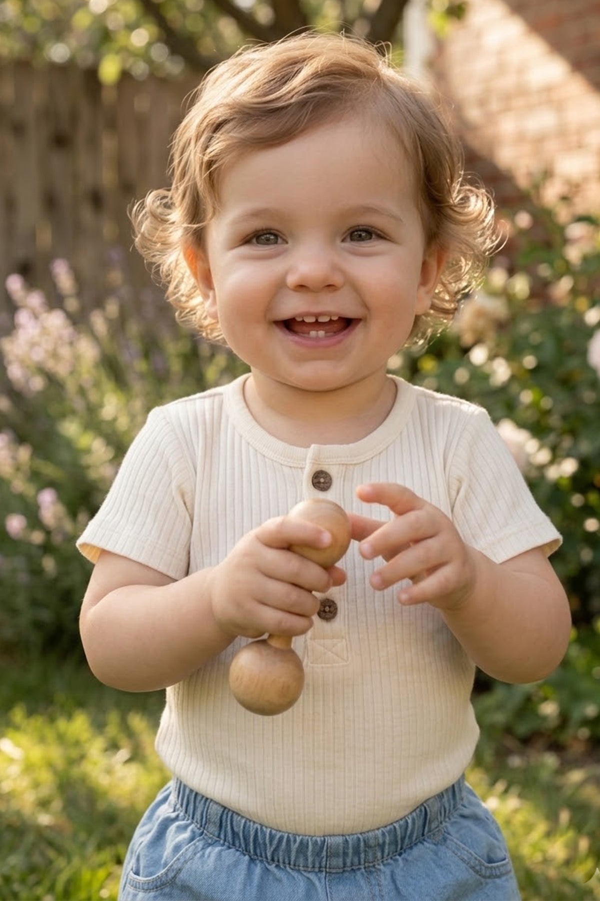 Rito %100 Pamuklu Fitilli Bebek Tulumu - Şortlu Tulum (Romper) - Ekru