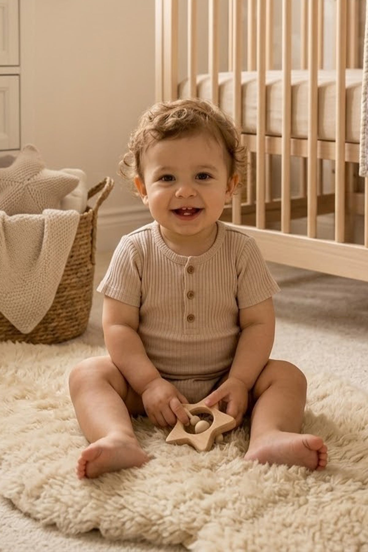 Rito %100 Pamuklu Fitilli Bebek Tulumu - Şortlu Tulum (Romper) - Taş Rengi