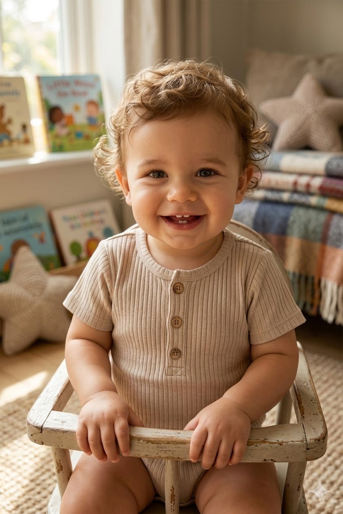 Rito %100 Pamuklu Fitilli Bebek Tulumu - Şortlu Tulum (Romper) - Taş Rengi