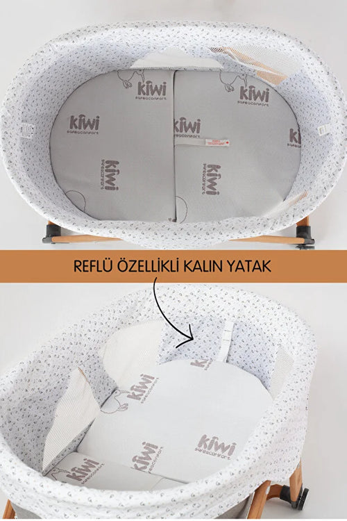 Sleeper Anne Yanı Beşik - Luna Desen Portatif, Sallanır, Tekerlekli ve Katlanır Bebek Beşiği (+ Lüks Yatak Hediyeli) - Luna Gri