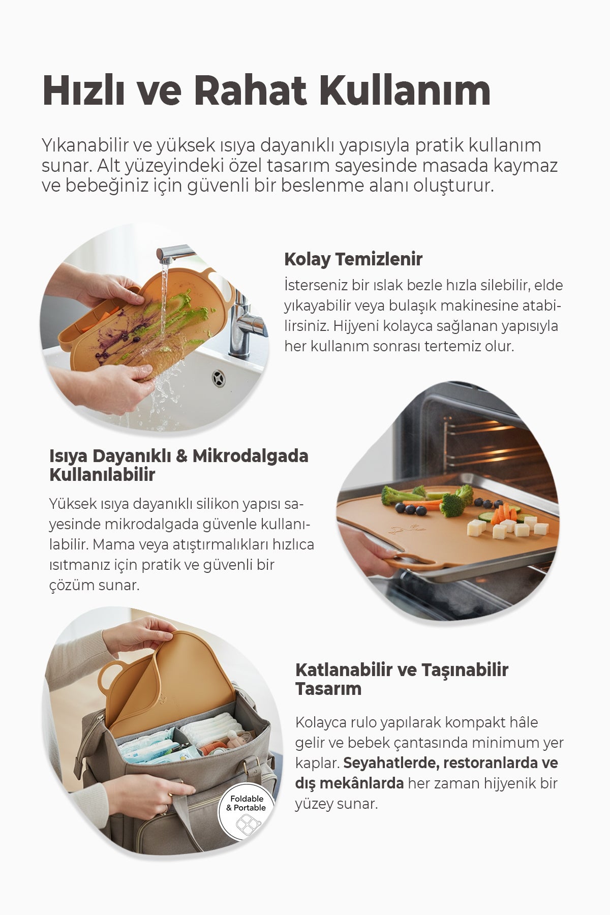 NoSpill BLW Beslenme Matı – Kaymaz, Dökülmez, Silikon Bebek Yemek Servisi Katlanabilir & Taşınabilir Mint