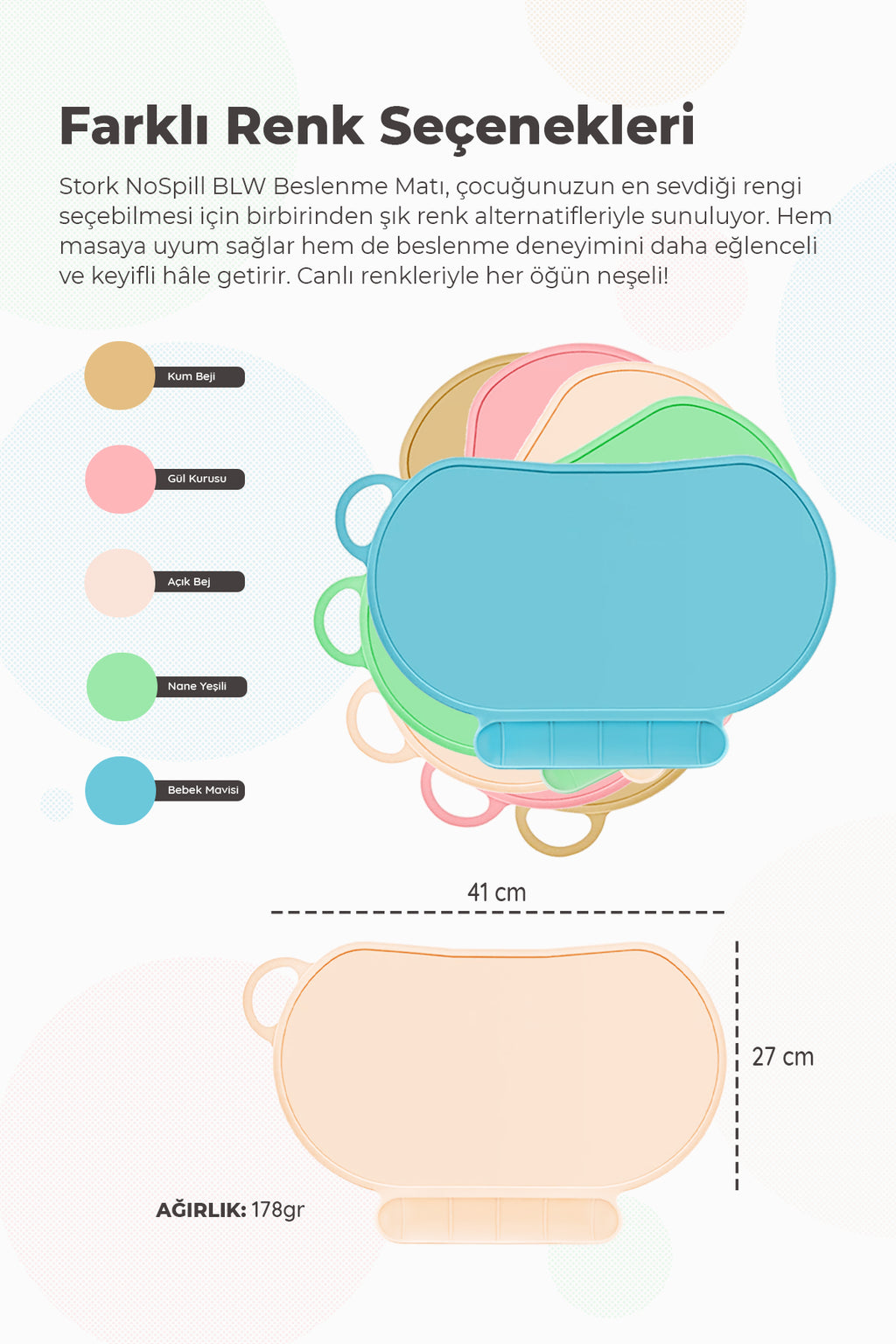 NoSpill BLW Beslenme Matı – Kaymaz, Dökülmez, Silikon Bebek Yemek Servisi Katlanabilir & Taşınabilir Mint