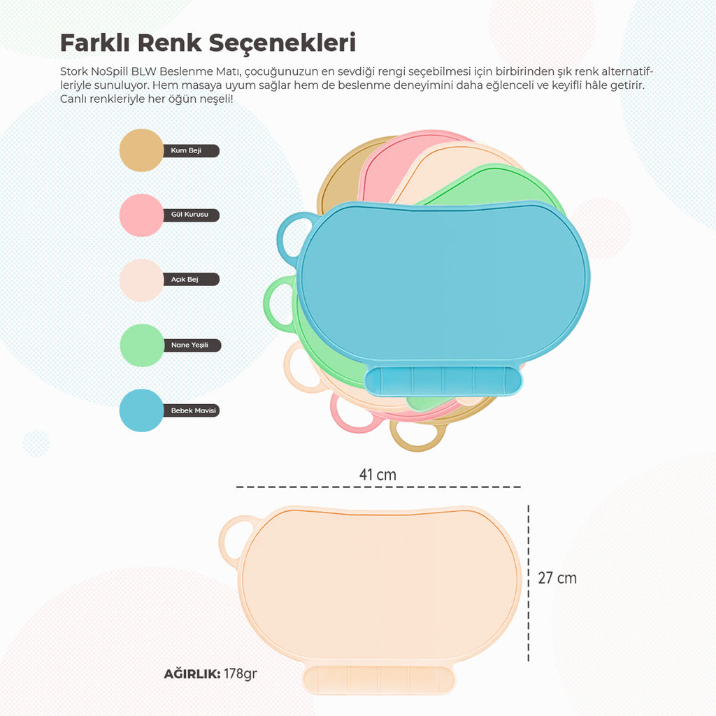 NoSpill BLW Beslenme Matı – Kaymaz, Dökülmez, Silikon Bebek Yemek Servisi Katlanabilir & Taşınabilir Mint
