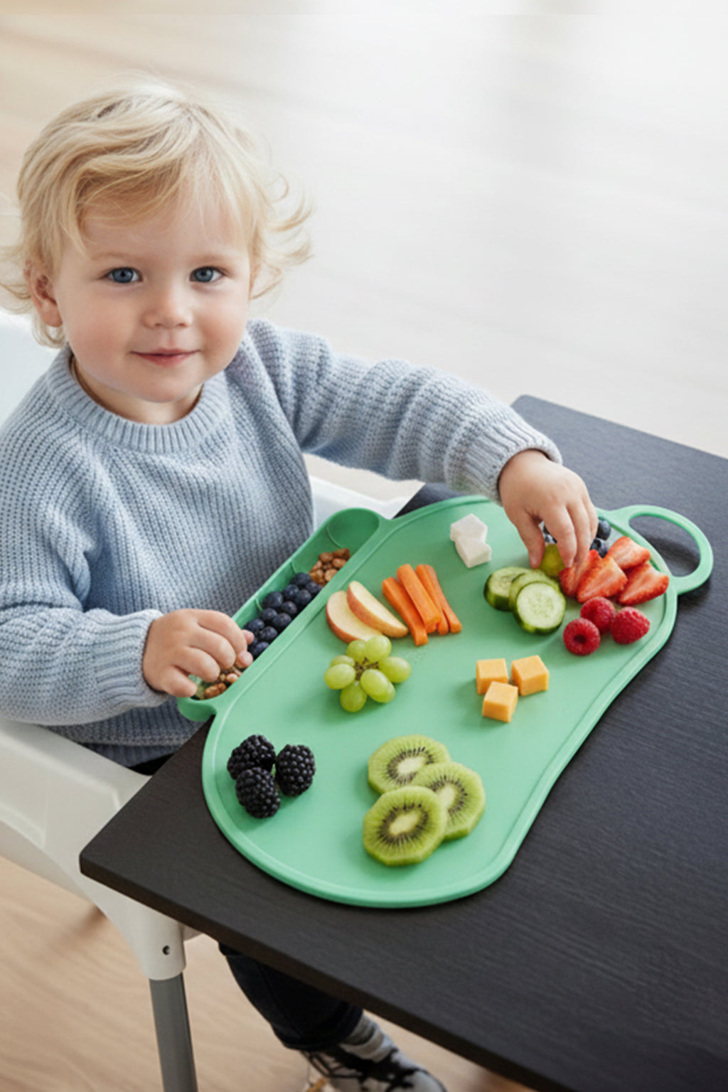 NoSpill BLW Beslenme Matı – Kaymaz, Dökülmez, Silikon Bebek Yemek Servisi Katlanabilir & Taşınabilir Mint