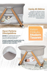 Zoody Katlanabilir Park Yatak ve Oyun Parkı - Sallanır Anne Yanı Beşik, Ahşap Ayaklı & Sineklikli - Mavi