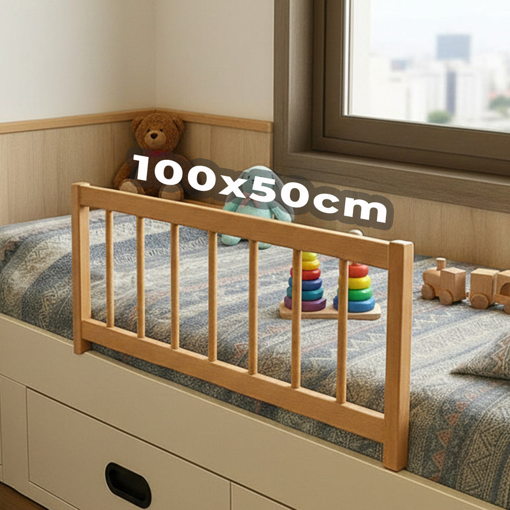 100x50cm Berxo Premium Ahşap Yatak Bariyeri – L Tip Bebek ve Çocuk Yatak Korkuluğu