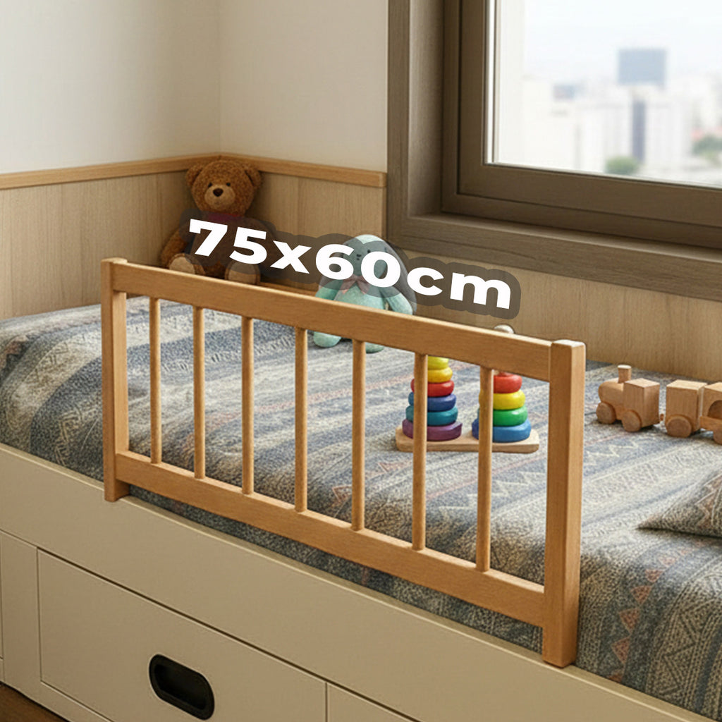 75x60cm Berxo Premium Ahşap Yatak Bariyeri – L Tip Bebek ve Çocuk Yatak Korkuluğu