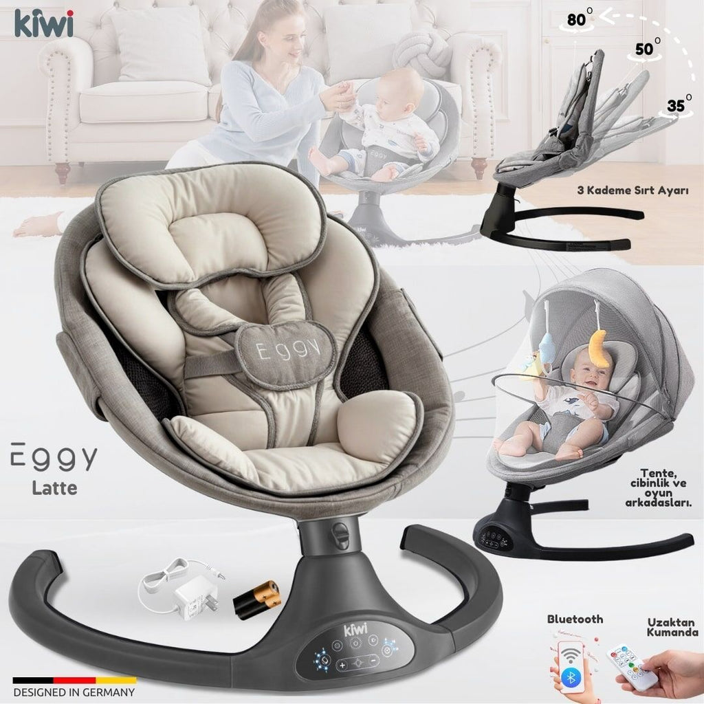 Kiwi Eggy Plus 2’si 1 Arada Elektrikli Otomatik Sallanan Bebek Ana Kucağı & Sepet Beşik