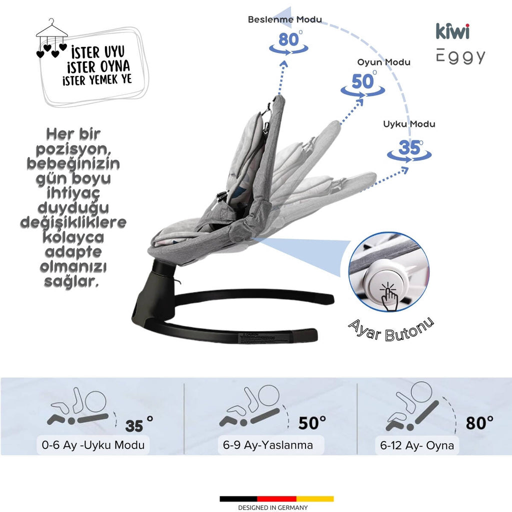 Kiwi Eggy Plus 2’si 1 Arada Elektrikli Otomatik Sallanan Bebek Ana Kucağı & Sepet Beşik