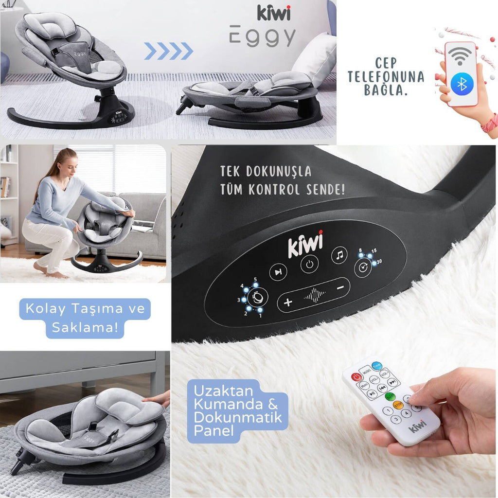 Kiwi Eggy Plus 2’si 1 Arada Elektrikli Otomatik Sallanan Bebek Ana Kucağı & Sepet Beşik
