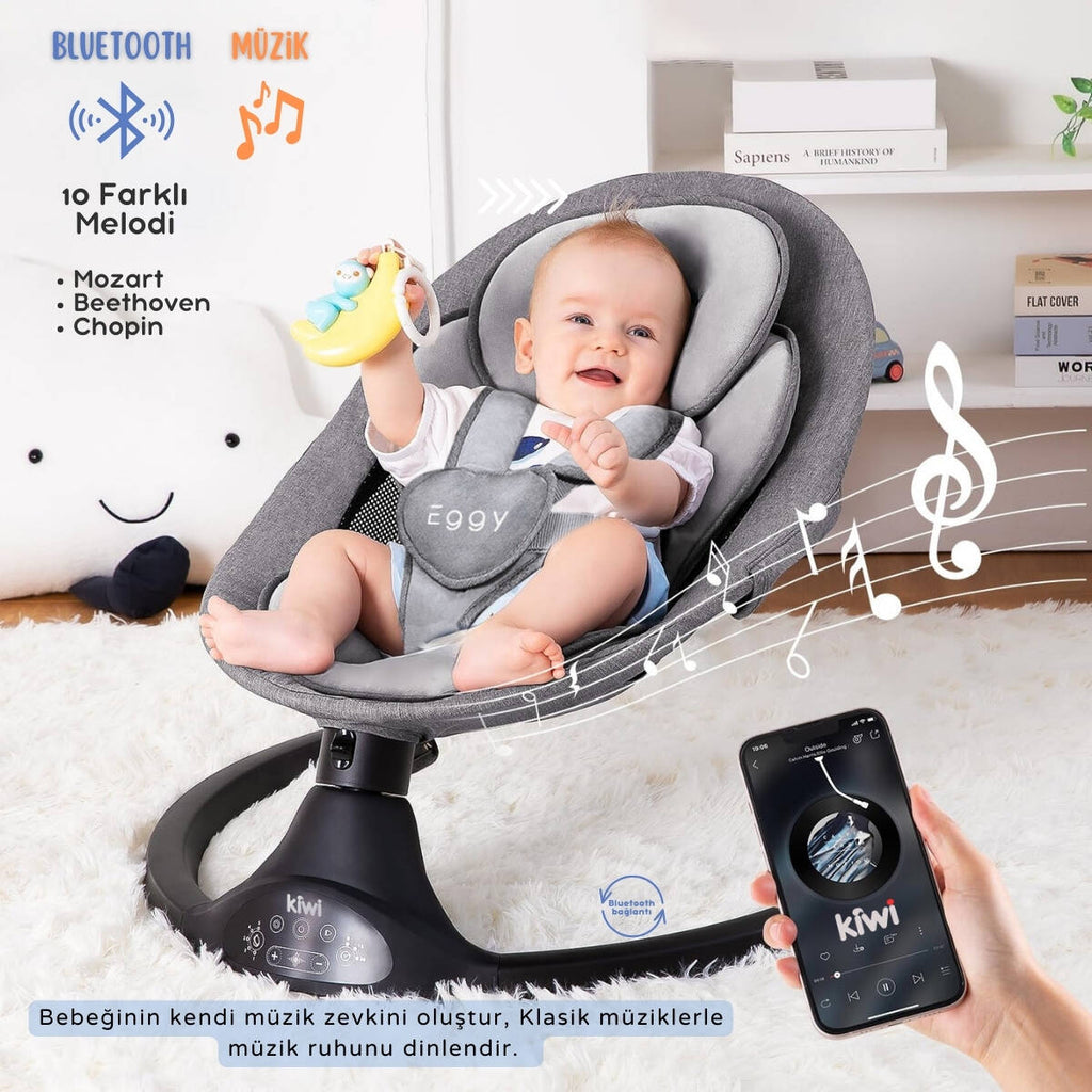 Kiwi Eggy Plus 2’si 1 Arada Elektrikli Otomatik Sallanan Bebek Ana Kucağı & Sepet Beşik