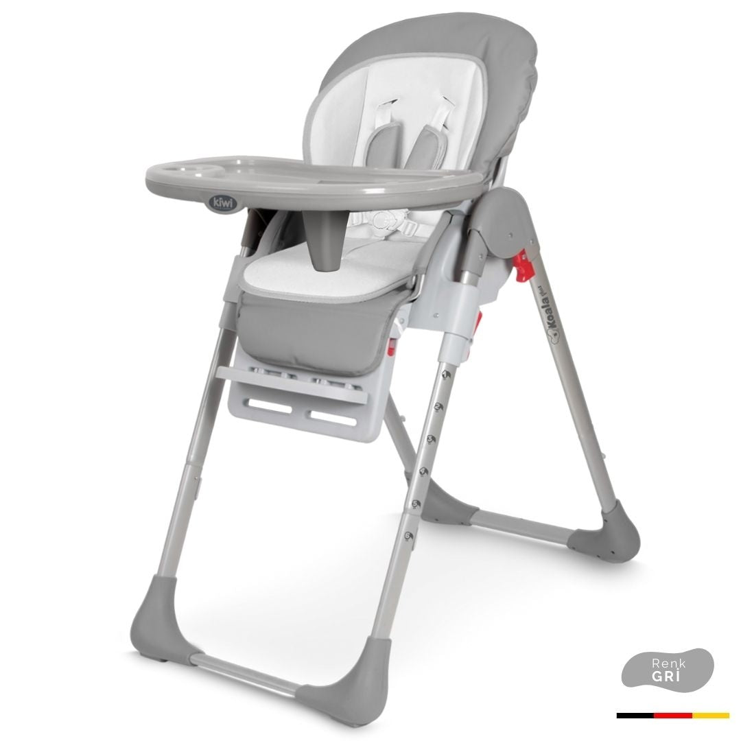 Kiwi Koala Katlanabilir Mama Sandalyesi | Tekerlekli, Taşınabilir, Silinebilir Bebek Mama Sandalyesi Gri