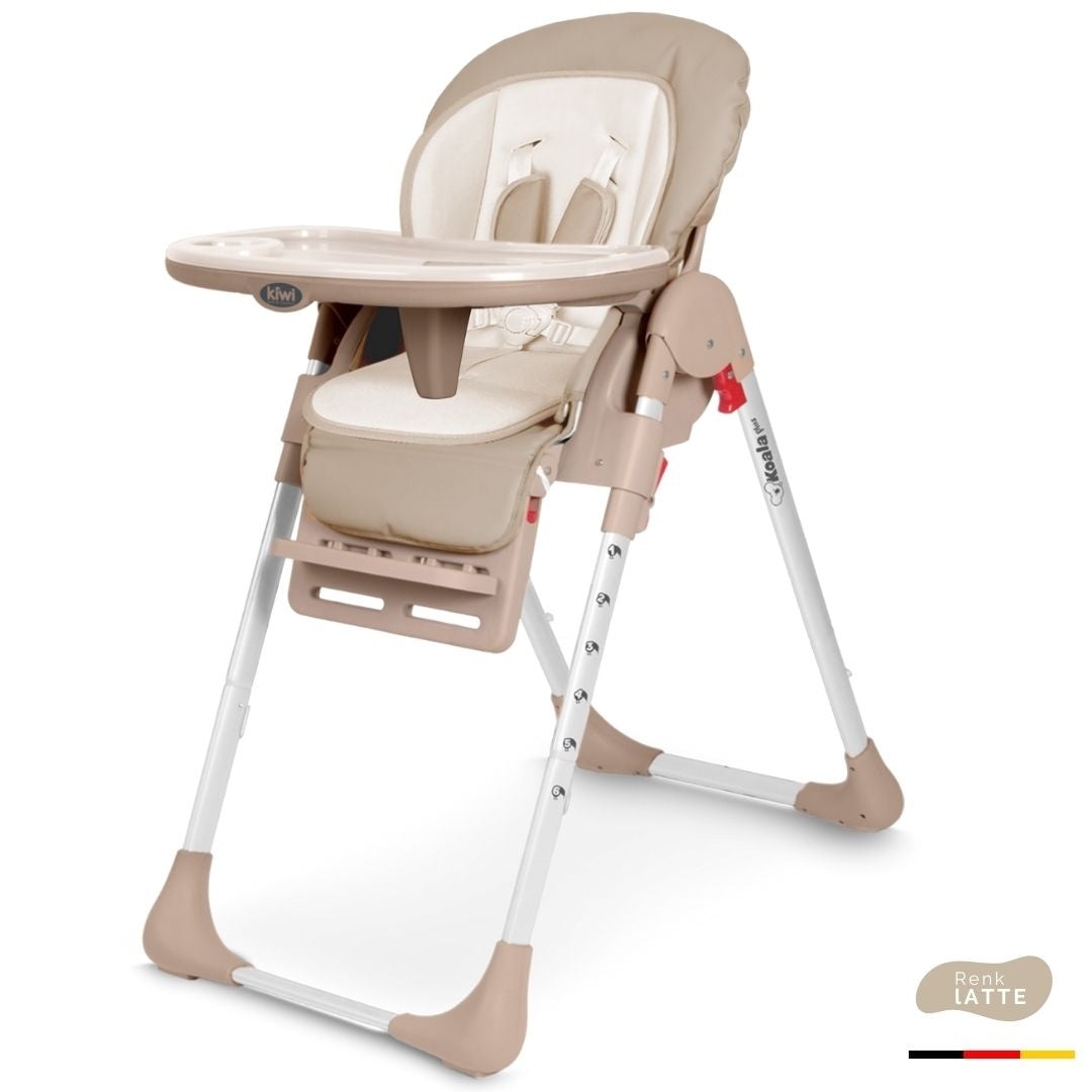 Kiwi Koala Katlanabilir Mama Sandalyesi | Tekerlekli, Taşınabilir, Silinebilir Bebek Mama Sandalyesi Latte