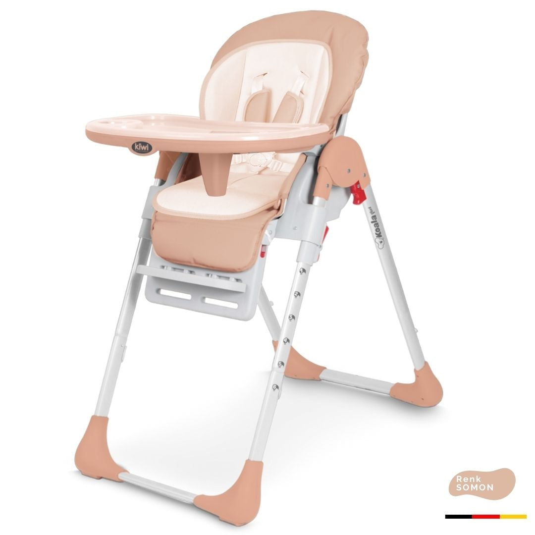Kiwi Koala Katlanabilir Mama Sandalyesi | Tekerlekli, Taşınabilir, Silinebilir Bebek Mama Sandalyesi Somon