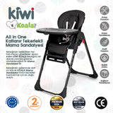 Kiwi Koala Katlanabilir Mama Sandalyesi | Tekerlekli, Taşınabilir, Silinebilir Bebek Mama Sandalyesi Siyah