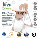 Kiwi Koala Katlanabilir Mama Sandalyesi | Tekerlekli, Taşınabilir, Silinebilir Bebek Mama Sandalyesi Somon