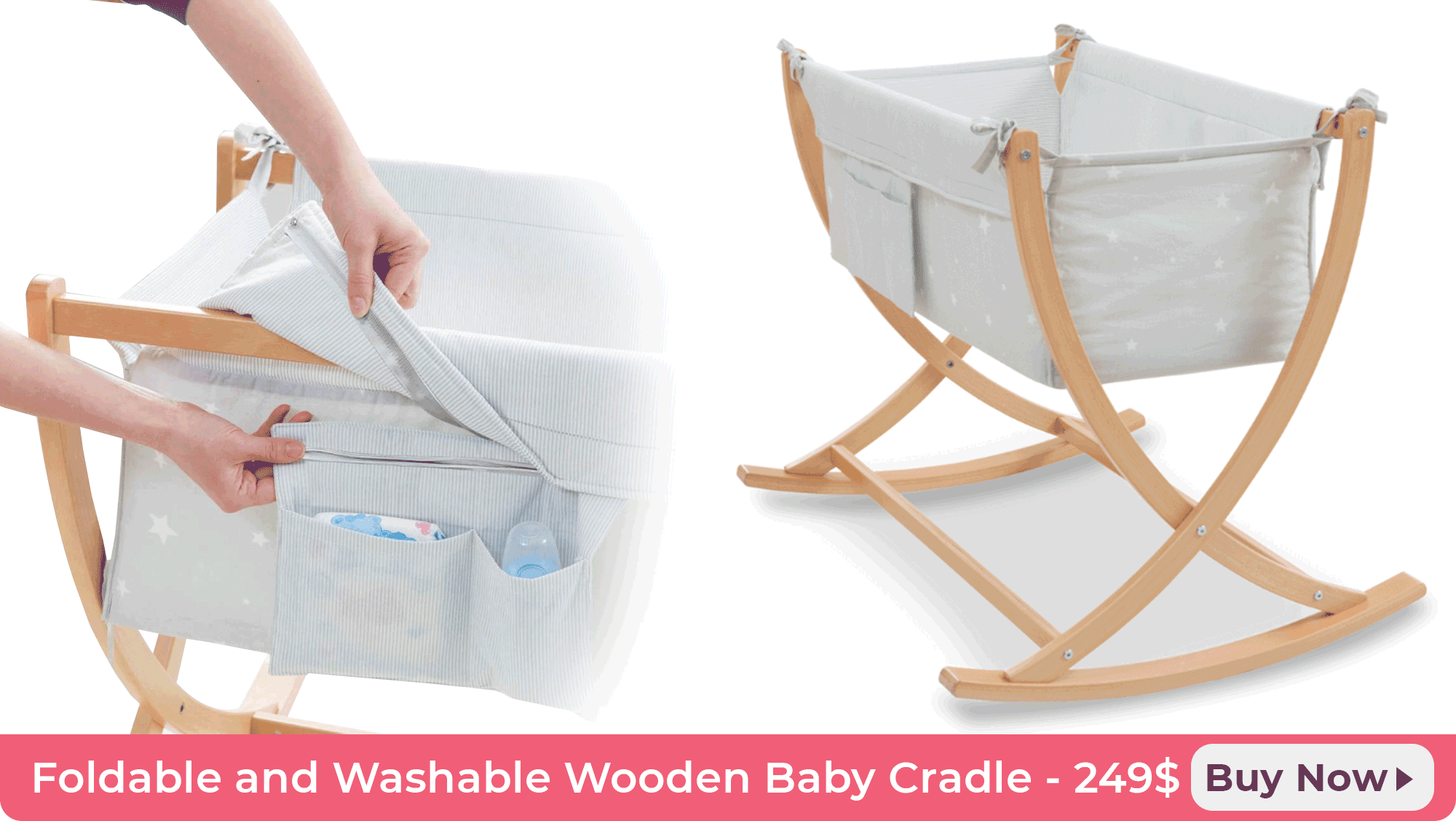 Foldable and Washable Wooden Baby Cradle